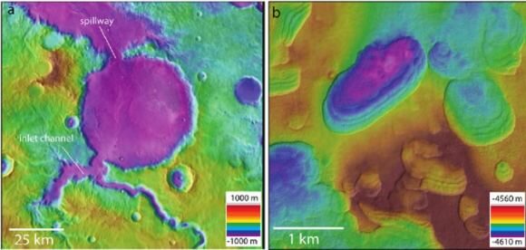 Click to enlarge Impact crater Lake on Mar