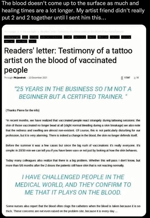 tattoo artist observation blood clots covid vaccine