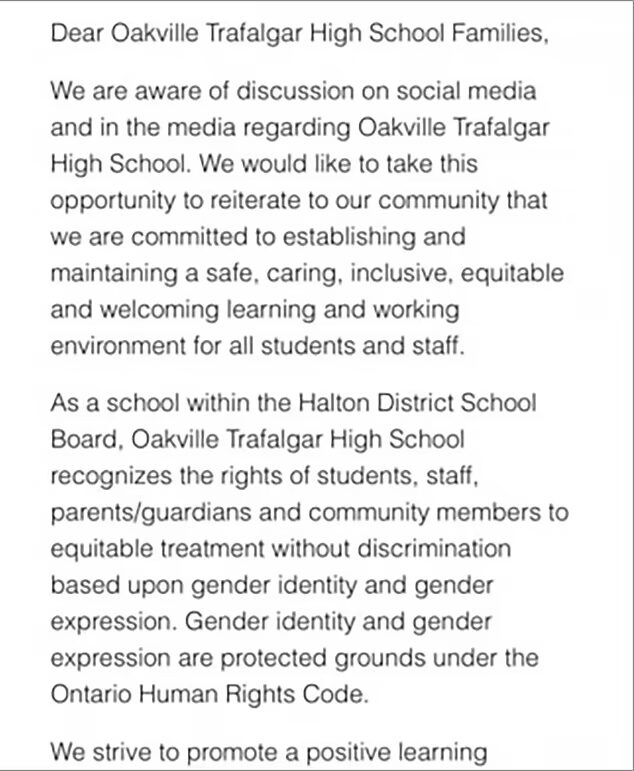 oakville defense of trans teacher