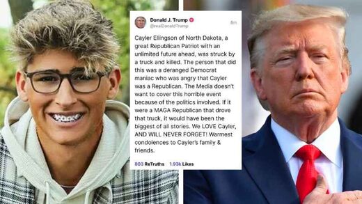 President Trump pays tribute to conservative teen Cayler Ellingson killed by 'deranged Democrat maniac'