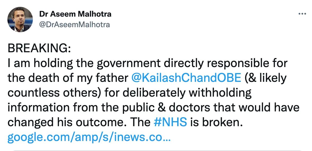 dr aseem malhotra tweet
