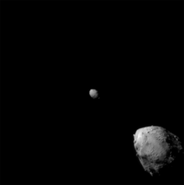 Asteroid Didymos (top left) and its moonlet, Dimorphos
