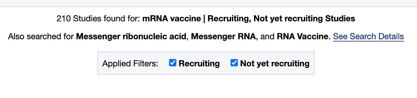 Click to enlarge clinicaltrials.gov, mRNA vaccine, clinical trials