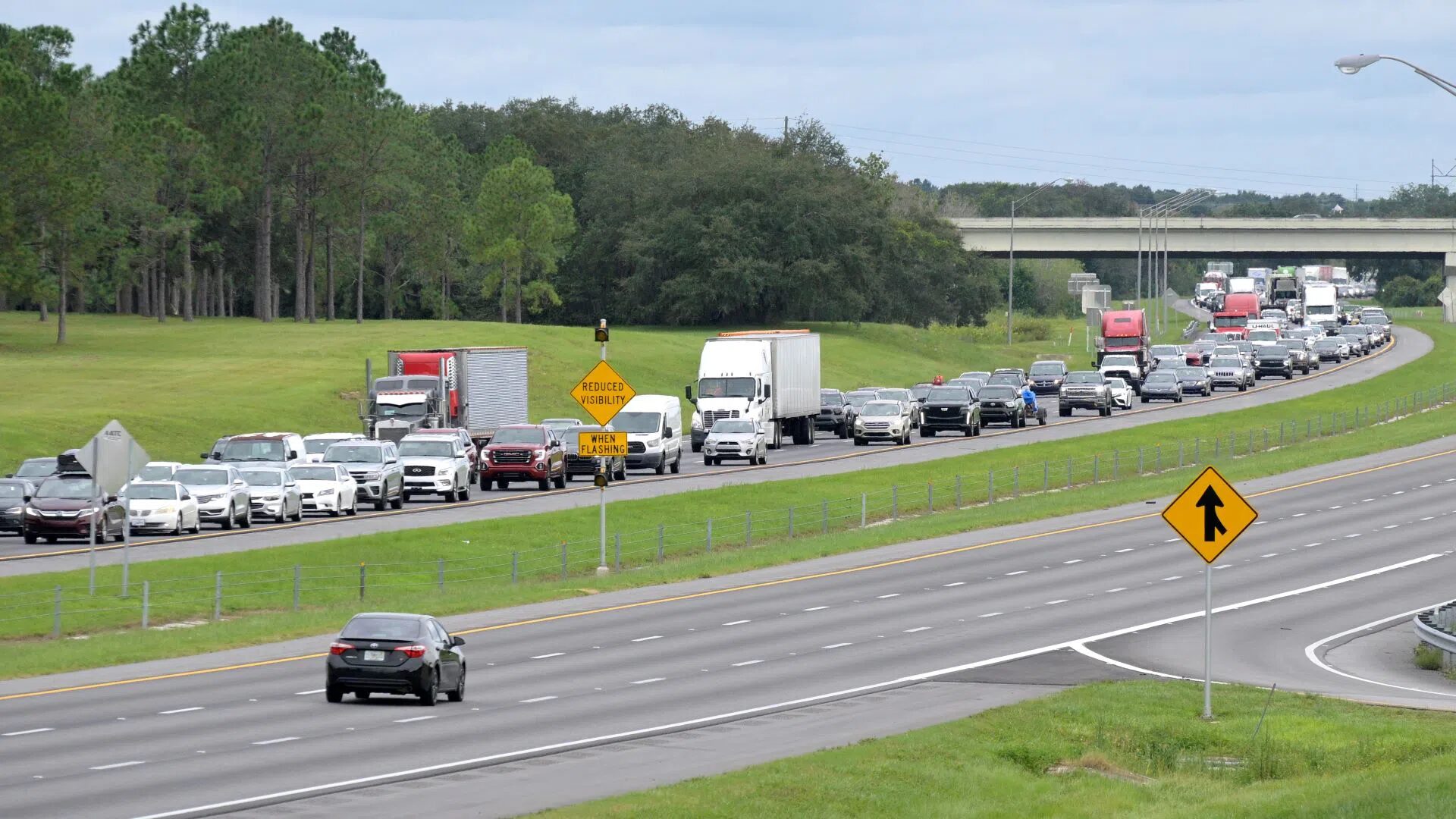 Eastbound traffic crowds Interstate 4