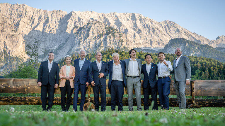Click to enlarge G7 leaders, Emmanuel Macron, Justin Trudeau, Boris Johnson, Joe Biden