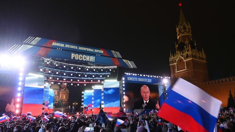 Celebration for the beginning of the process to incorporate four former Ukrainian regions that voted overwhelmingly to join Russia.