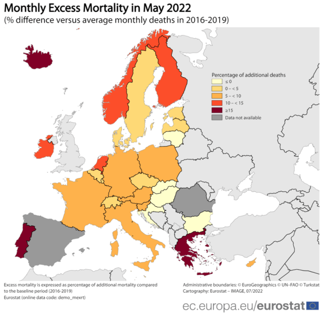 excess monthly deaths may 2022 europe
