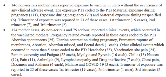 pfizer documents preganancy lost