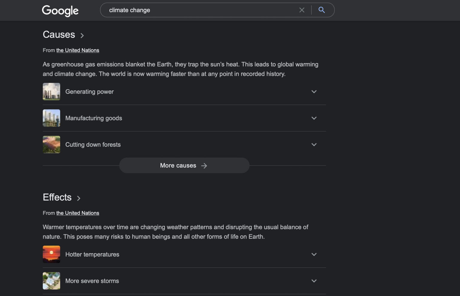 Click to enlarge Google Climate change search