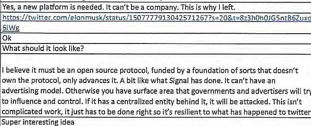 Click to enlarge Jack Dorsey texts, Twitter, Elon Musk deal