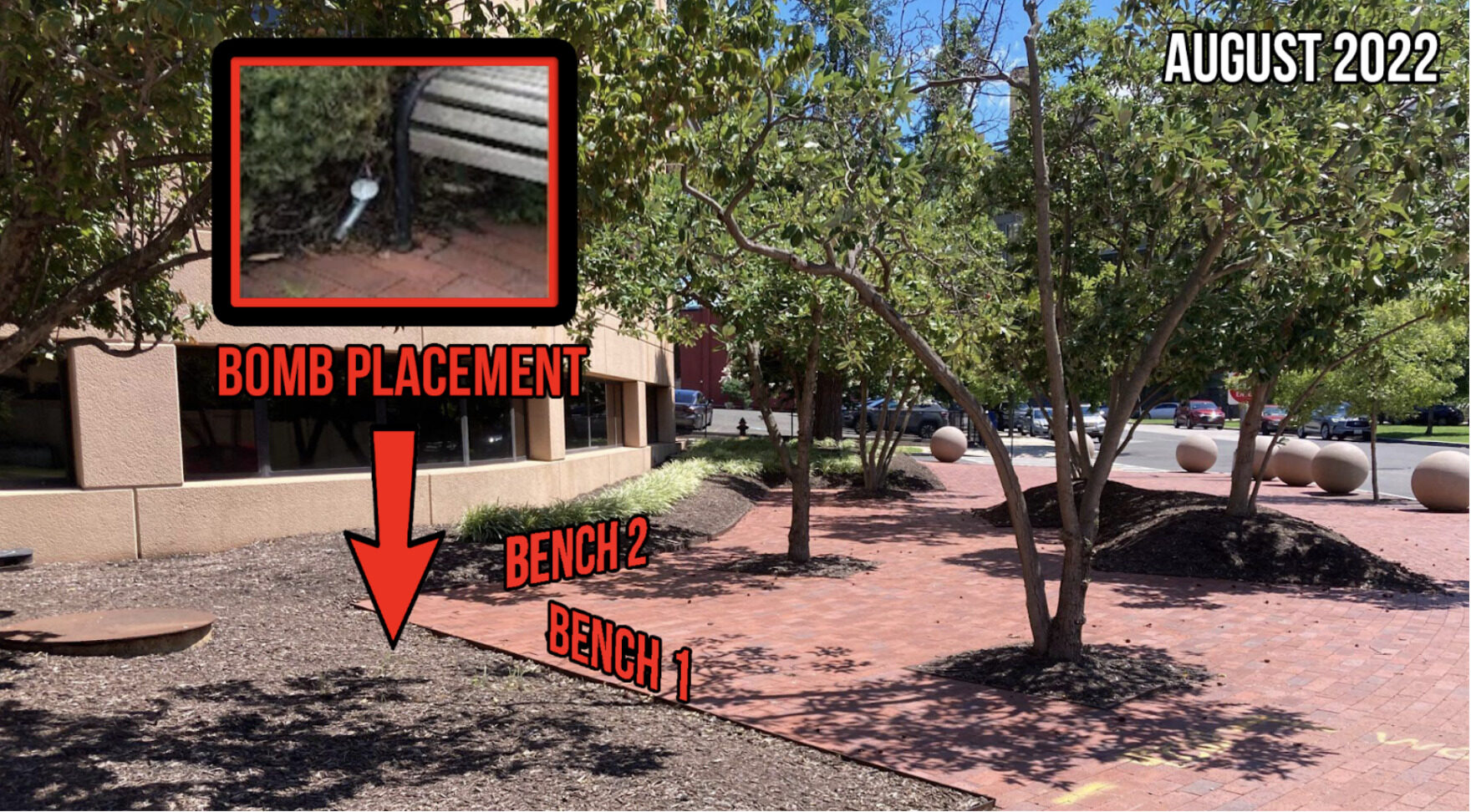 Click to enlarge DNC pipe bomb location benches removed FIB hoax