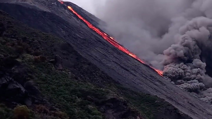 Lava spews and smoke billows as Italy’s Stromboli volcano erupts