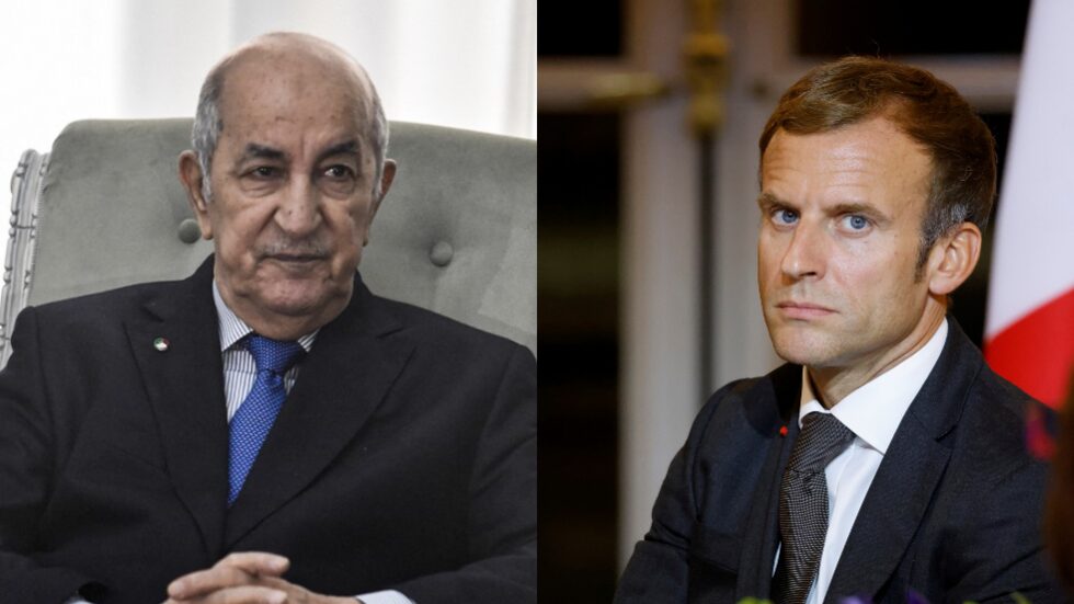 Algerian President Abdelmadjid Tebboune,  French President Emmanuel Macron