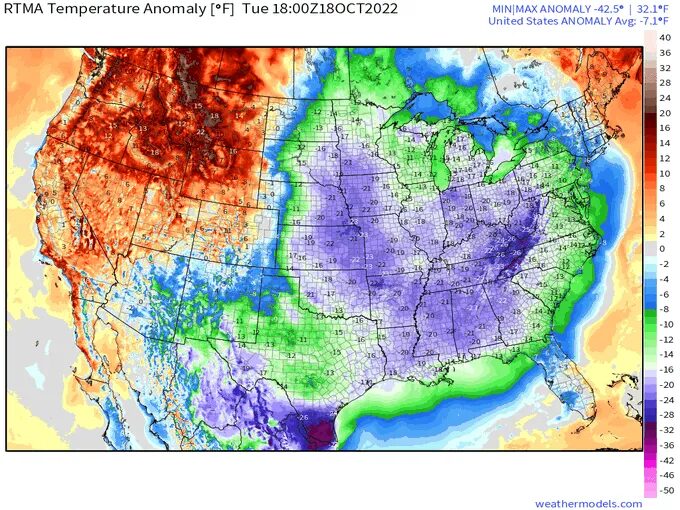 Click to enlarge USA temperature anomaly