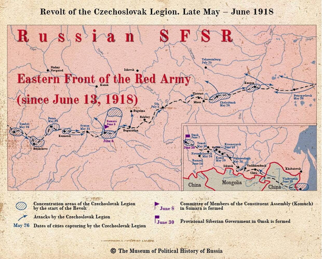 Click to enlarge Russia civil war 1918 map czechs