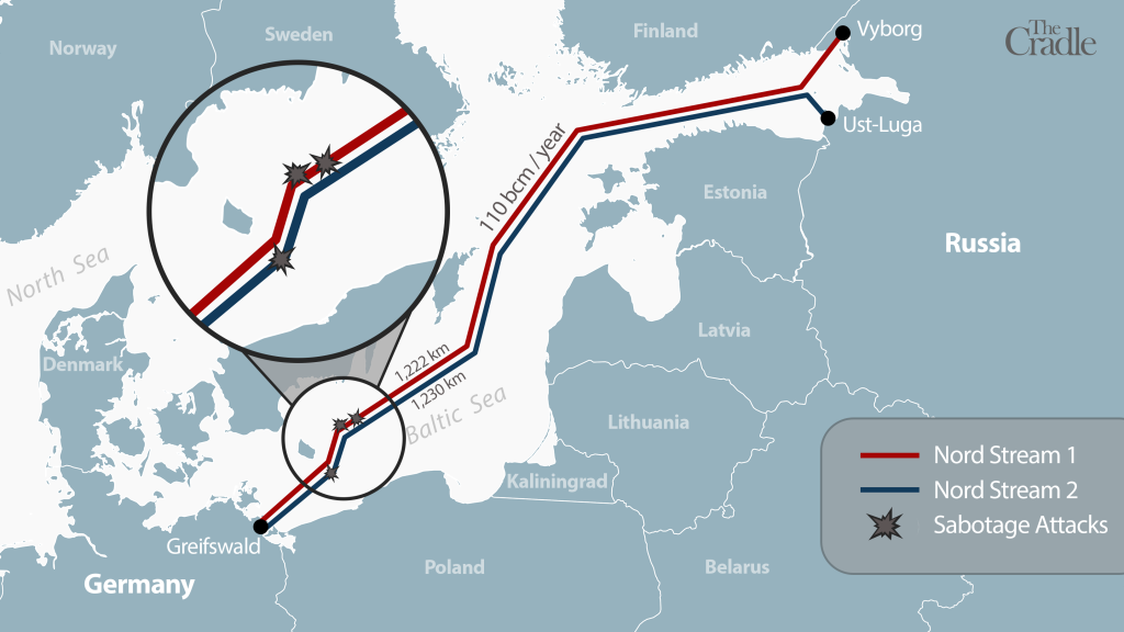 Map of Nord Stream sabotage attack