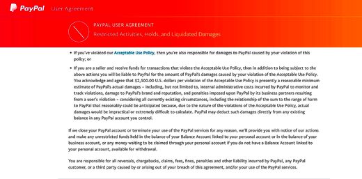 paypal user agreement 2500 fine