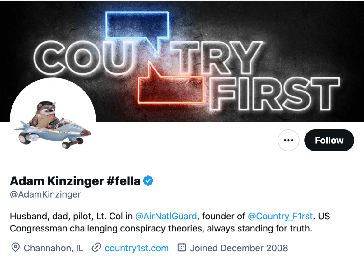 Click to enlarge adam kinzinger twitter profile nafo fella ukraine propagandist