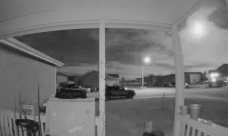 This screenshot from a doorbell camera video shows a large fireball that streaked over Casper skies at around 1:30 a.m. Wednesday.