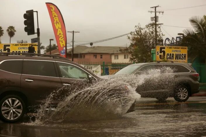 LOS ANGELES, CA - NOVEMBER 8, 2022 - The rain seems to have created a natural car wash in Los Angeles.