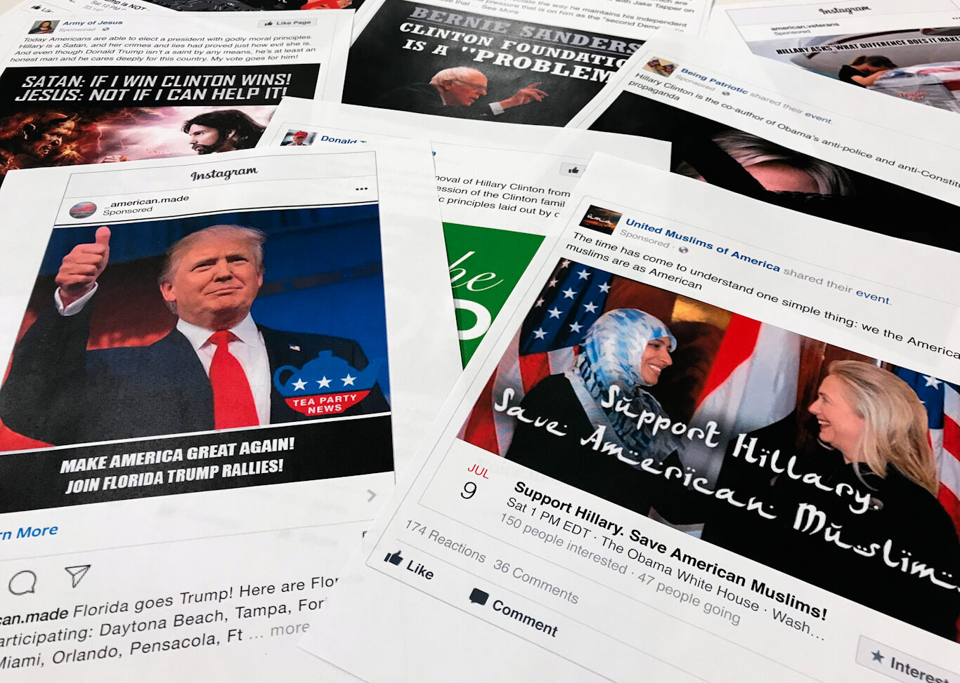 Printouts of Facebook and Instagram posts