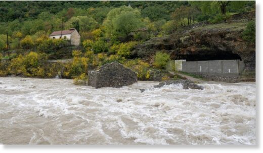 The Cijevna river flooded the banks in the municipality of Tuzi, Montenegro.