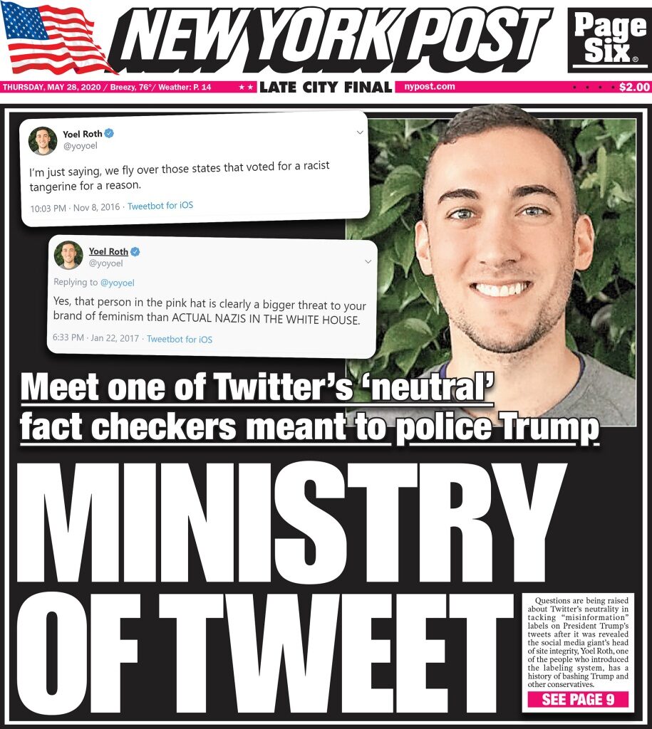 Click to enlarge new york post twitter headline yoel roth