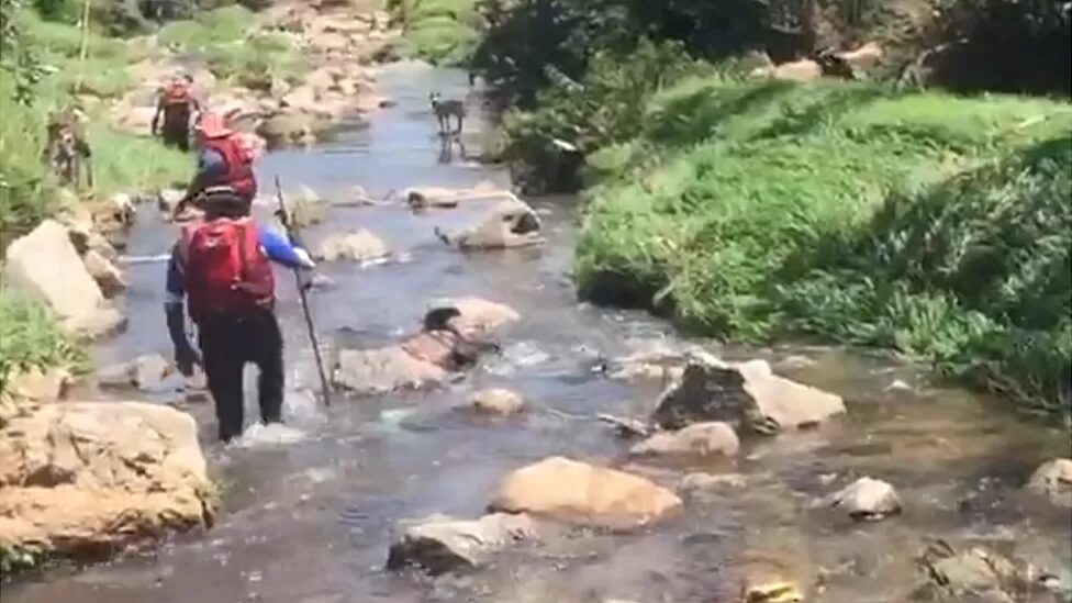 Click to enlarge Rescue teams resumed their search of the river on Sunday after stopping late on Saturday evening