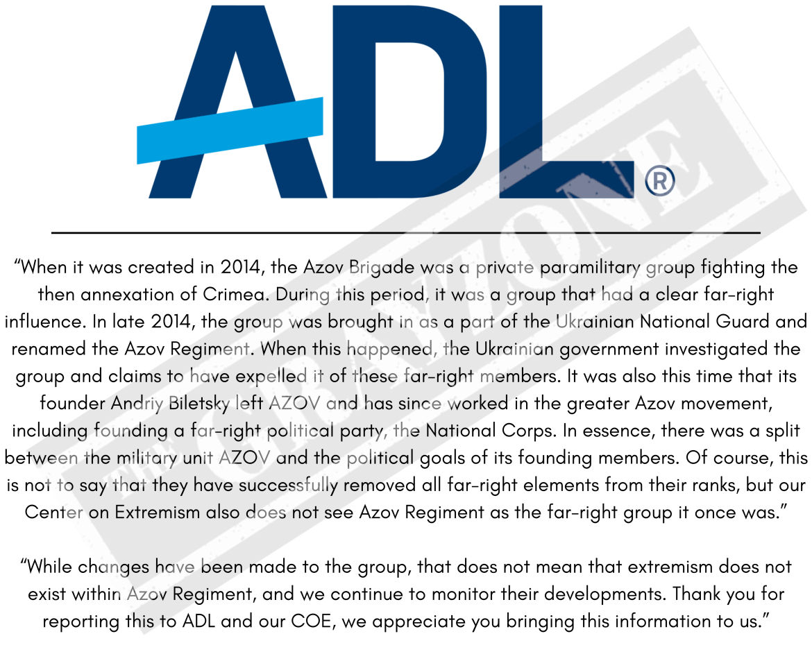 adl statement azov battalion Ukrane neo nazi not far right