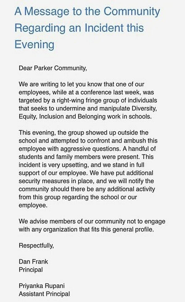 Click to enlarge letter parents parker community teachers grooming veritas