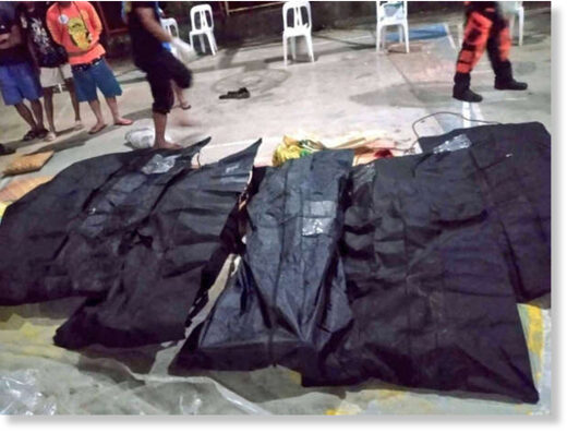 The dead bodies after flood swept a jeepney in Rizal province of the Philippines