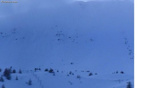 Rescue helicopter visible at the foot of the couloir yesterday evening