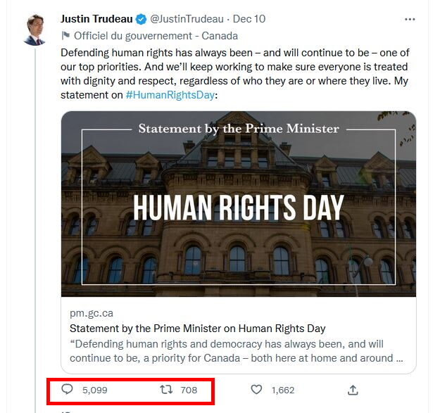 trudeau freedom democracy tweet ratio