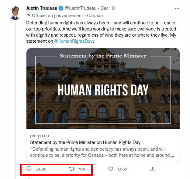 trudeau freedom democracy tweet ratio