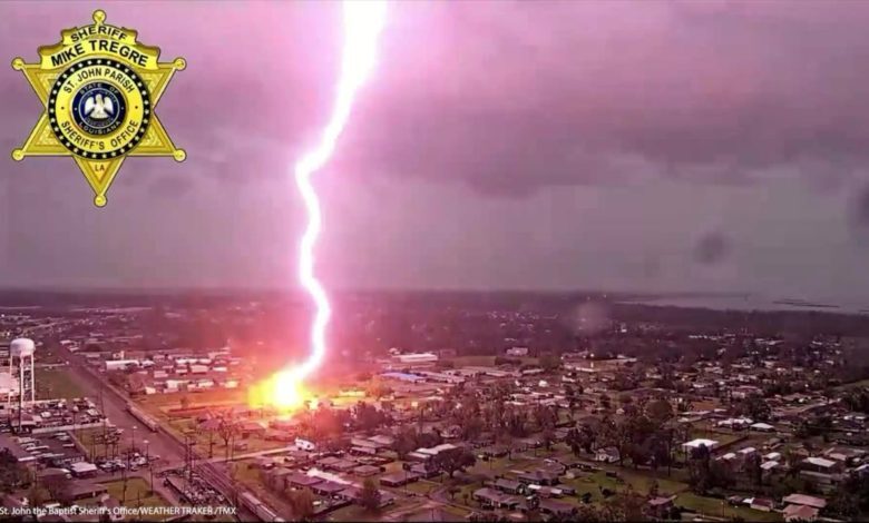 The lighting struck just outside a nursing home amid severe weather.