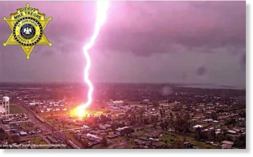 The lighting struck just outside a nursing home amid severe weather.