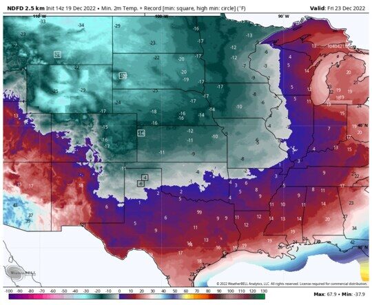 Click to enlarge Cold temperatures Friday morning as predicted by the National Weather Service.