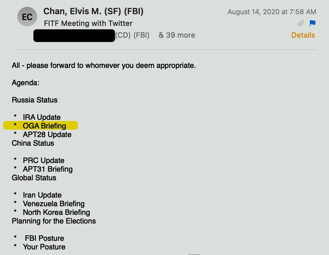 Foreign Influence Task Force (FITF) emails