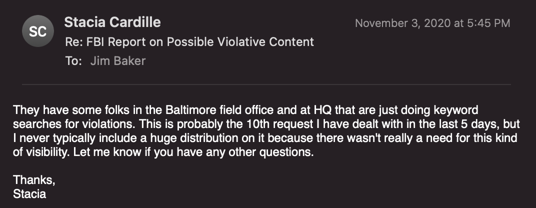 FBI request to Twitter