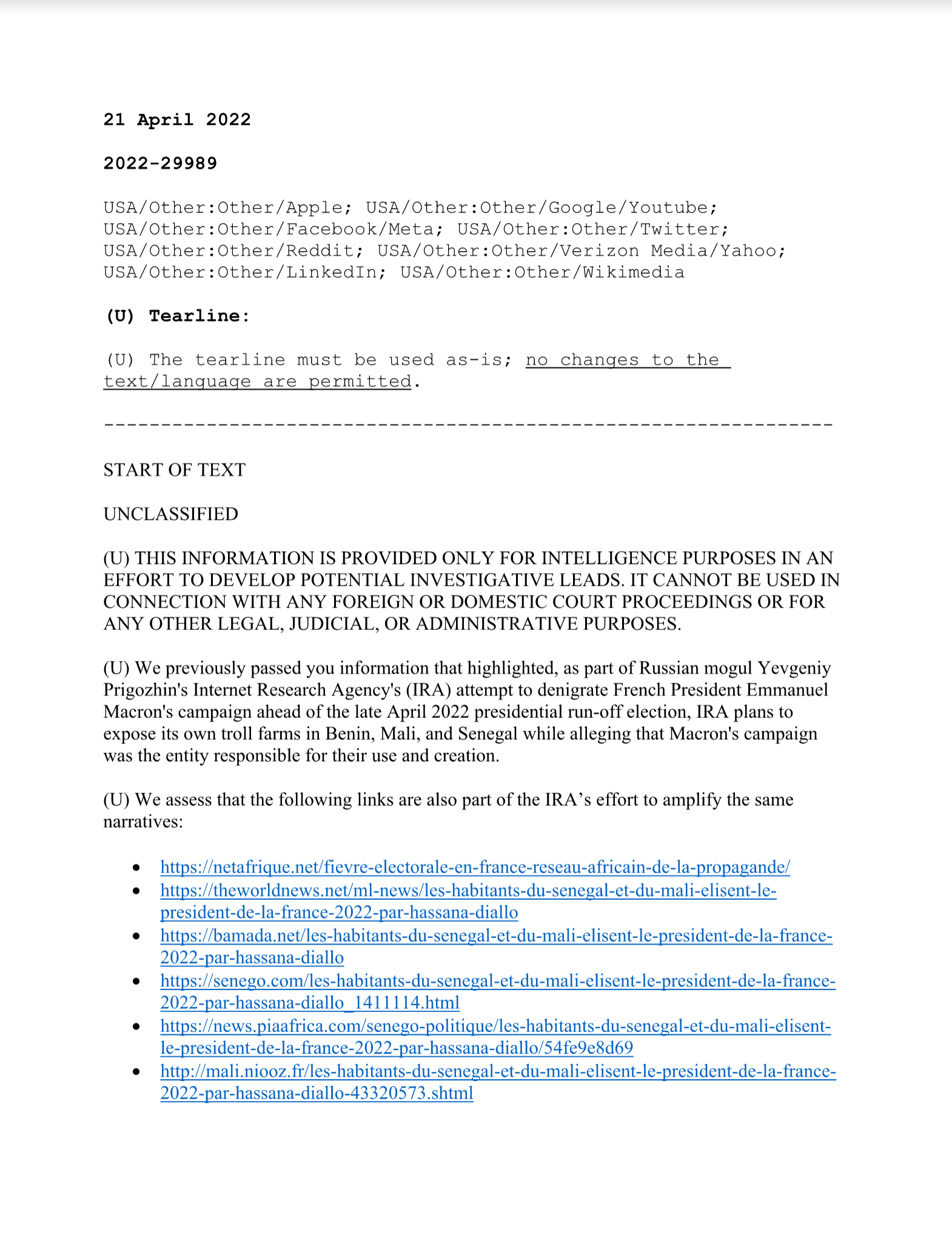 Other Government Agencies” ended up sharing intelligence through the FBI and FITF not just with Twitter, but with Yahoo!, Twitch, Clouldfare, LinkedIn, even Wikimedia