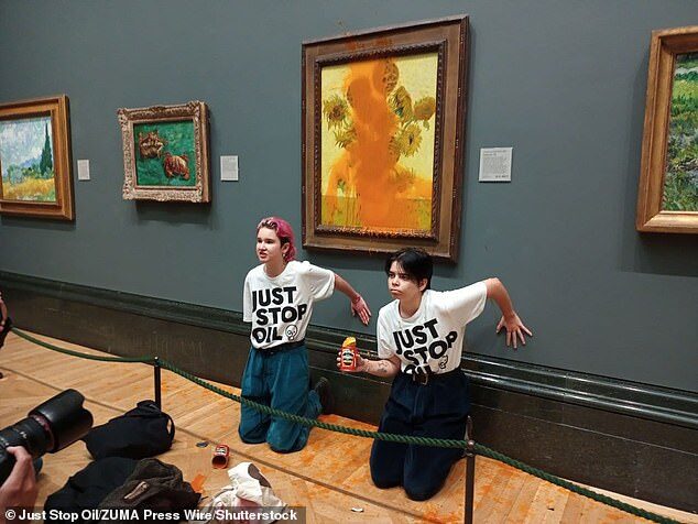 Click to enlarge just stop oil protest tomatoe soup van gogh protest glue