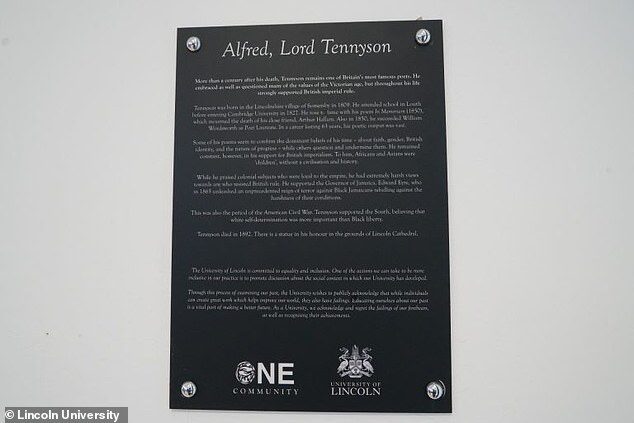 Click to enlarge tennyson poet plaque inclusive woke students