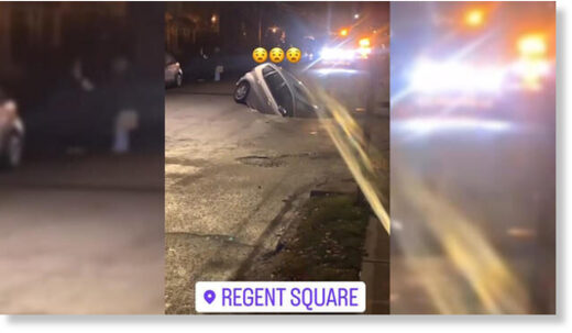 A vehicle fell into a sinkhole along Biddle Avenue in Wilkinsburg.