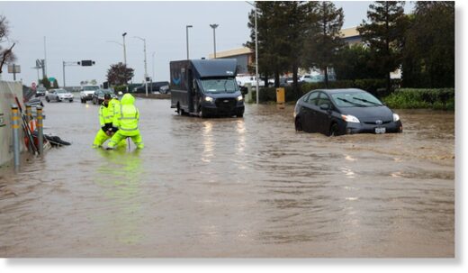 A rainstorm causes flash flooding in San Carlos, California, on December 31, 2022.