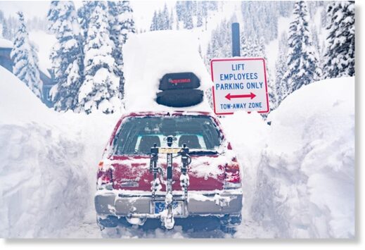 An Alta Ski Patroller had to dig out their car after the storm