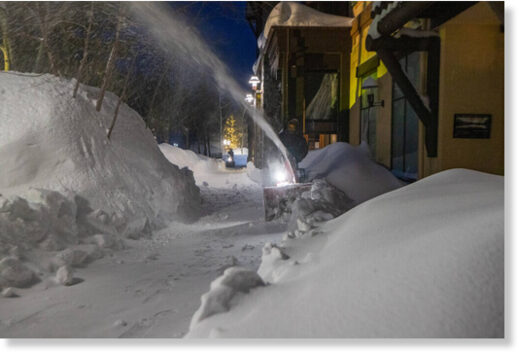Click to enlarge Crews plow snow at Palisades Tahoe in Olympic Valley in the early morning hours Wednesday, Jan. 11, 2023.