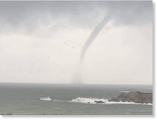 A waterspout forms off the Sonoma Coast near Jenner, Tuesday, Jan. 10, 2023.