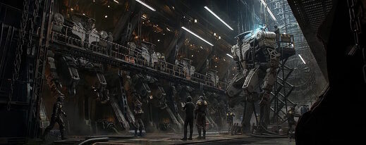 robot space fantasy painting space ship