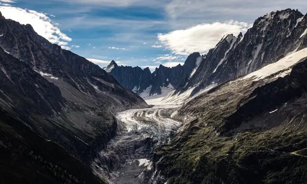 Click to enlarge The Argentière Glacier in the French Alps, one of the Mont Blanc range’s biggest glaciers.