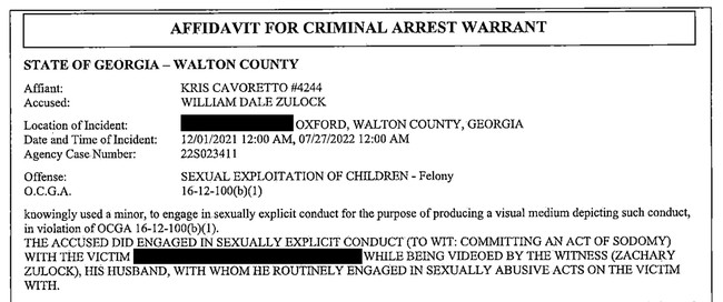 Updated affidavit for William Zulock's arrest
